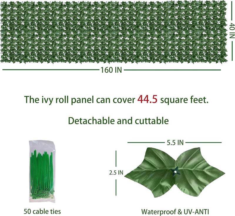 ODTORY Artificial Ivy Privacy Fence Wall Screen,40X160 in UV-Anti Faux Greenery Backdrop Ivy Vine Leaf Hedges Fence Panels for Patio, Balcony, Garden, Backyard Indoor Outdoor Green Wall Decor - Image 2